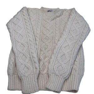 Fireworks Women’s Fishermen Wool Sweater Hand Knit Crew Neck Size Large